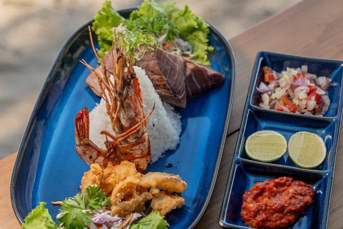 Grilled seafood platter from the Sunset Restaurant