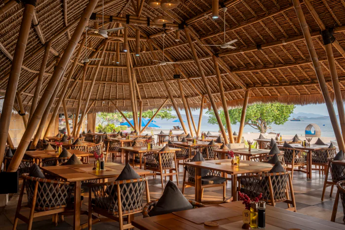 The open-air bamboo Sunset Restaurant